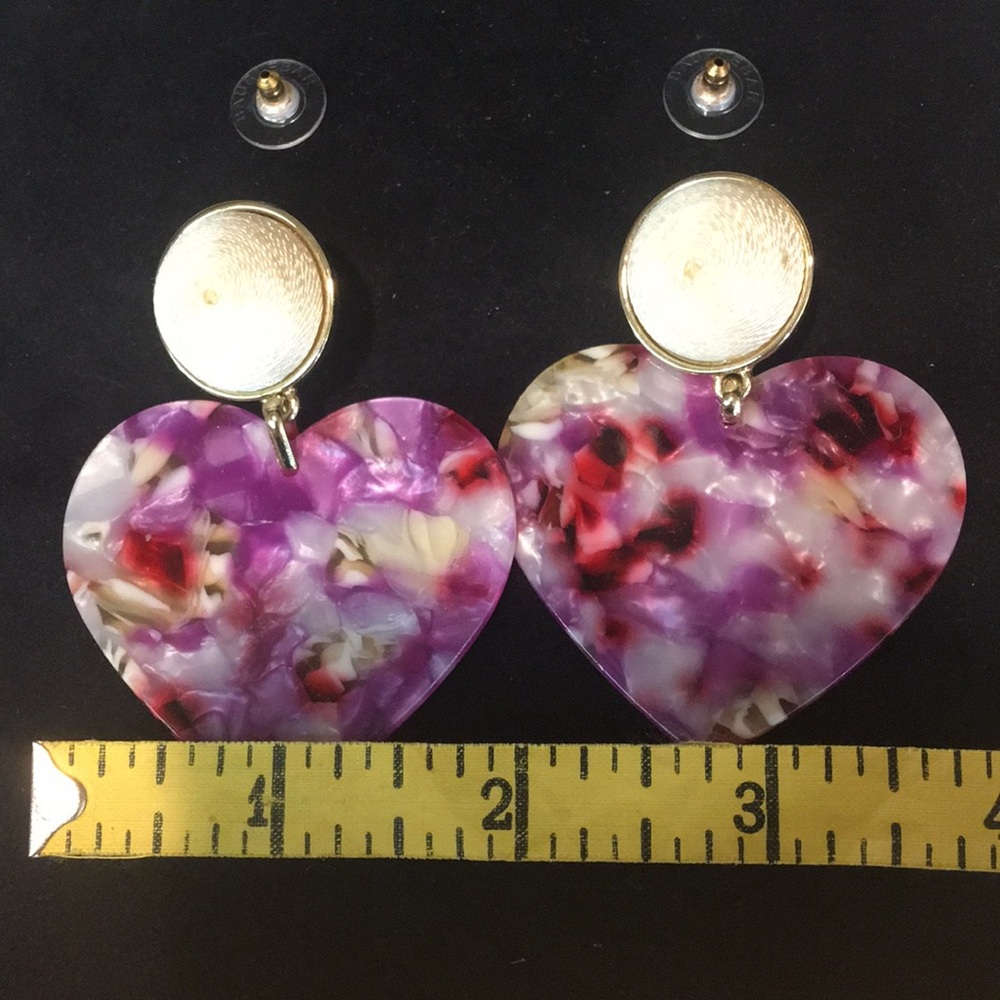 Gold and Purple Heart Earrings - Picture 2 of 6